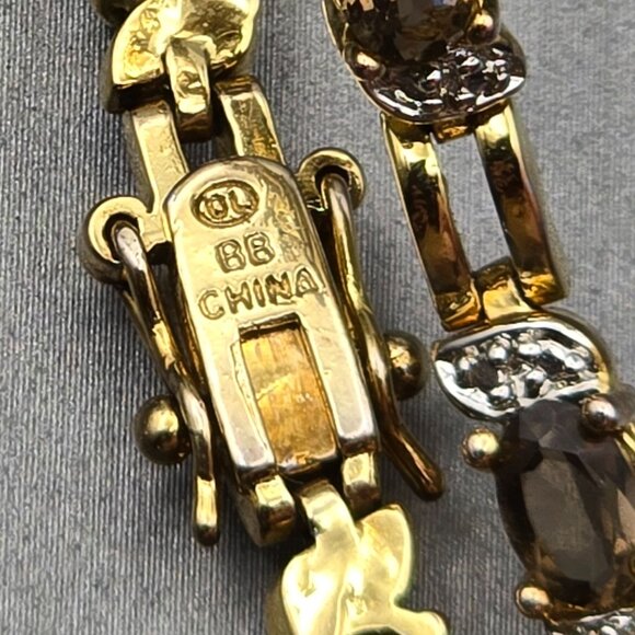 Smoky & Clear Quartz Tennis Bracelet 7.5" Gold Vermeil over Sterling Silver 13g - Picture 7 of 16